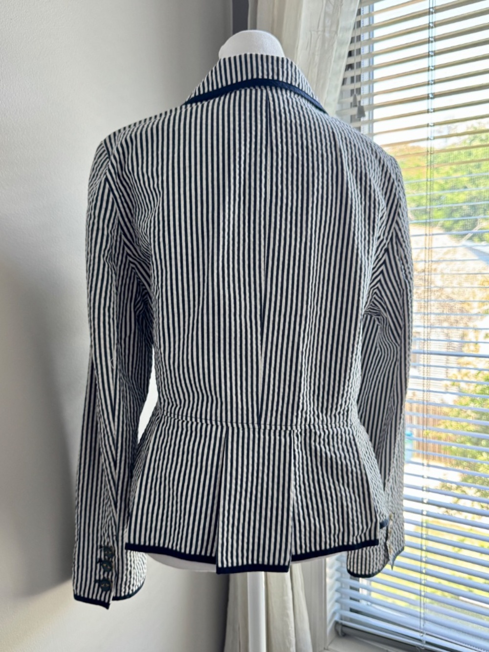 Sandro Cotton Blazer Blue White Stripe Nautical Styling Seersucker Jacket Large - Picture 12 of 16